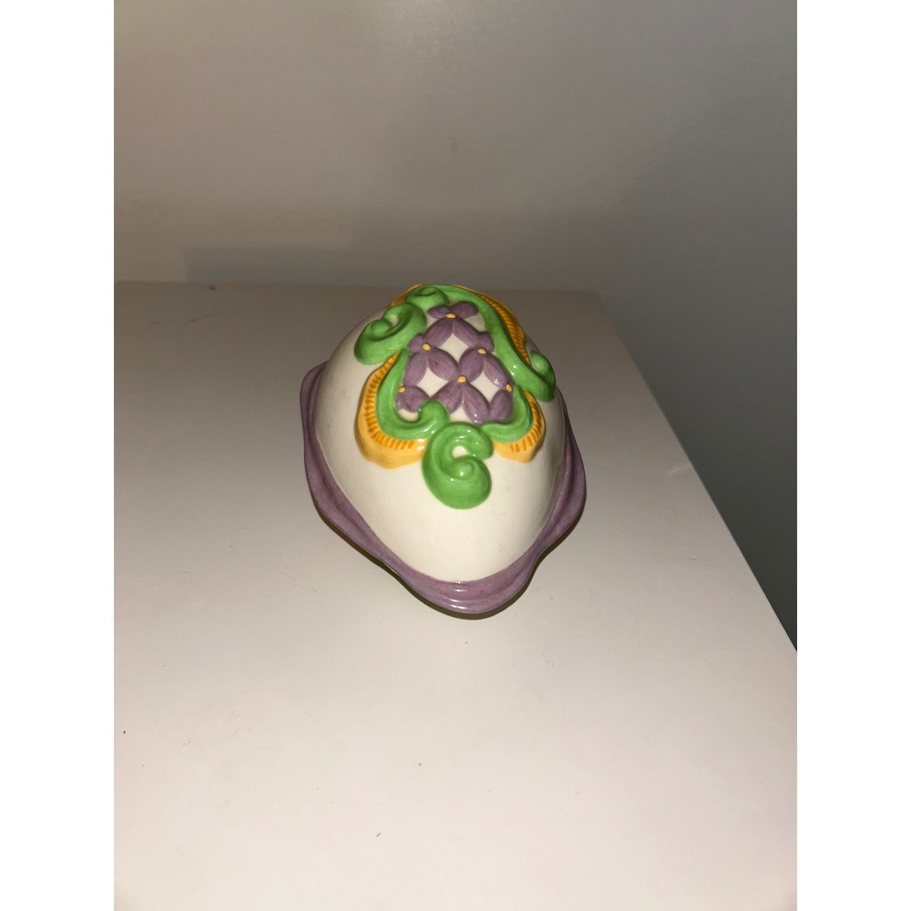 Vintage 1971 Hand Painted Ceramic Easter Egg Trinket Box LSM Signed Floral